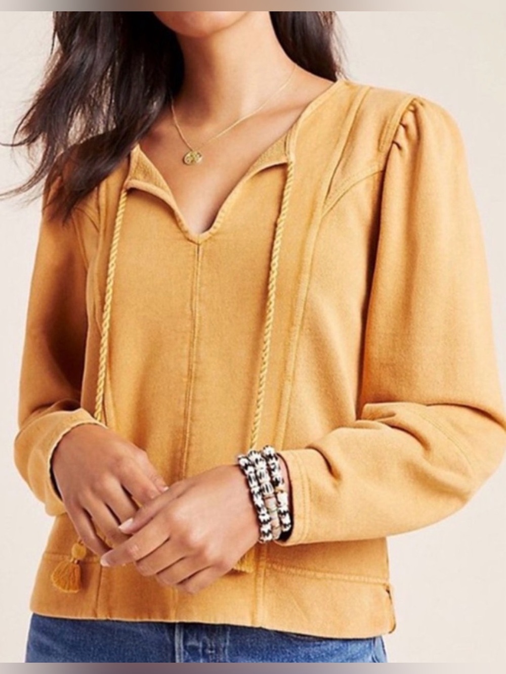 Maeve by Anthropologie Jeanne Puff-sleeve Sweatshirt Size XS 100% Cotton